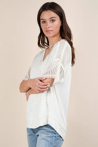 VERY J Oversized Contrast Knit Comfy Casual Top - Bitsy Gypsy Boutique