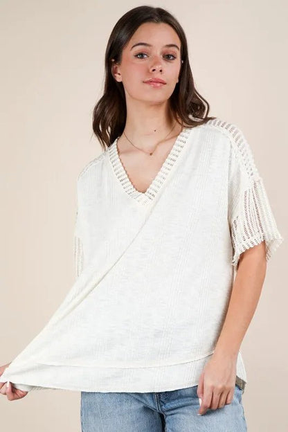 VERY J Oversized Contrast Knit Comfy Casual Top - Bitsy Gypsy Boutique