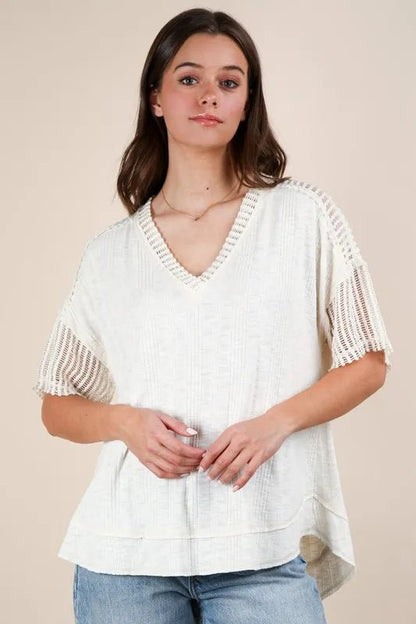 VERY J Oversized Contrast Knit Comfy Casual Top - Bitsy Gypsy Boutique