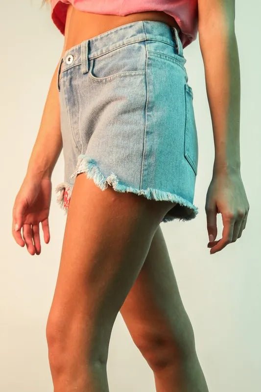 VERY J Raw Hem Pocketed Contrast Washed Denim Shorts - Bitsy Gypsy Boutique