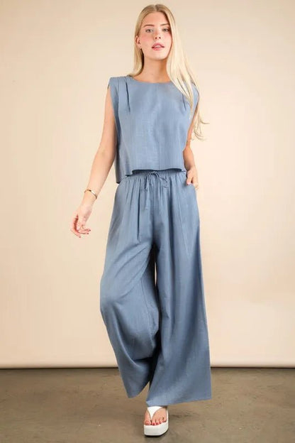 VERY J Solid Woven Top & Pants Set - Bitsy Gypsy Boutique