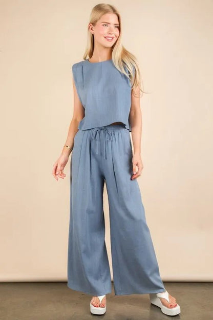 VERY J Solid Woven Top & Pants Set - Bitsy Gypsy Boutique