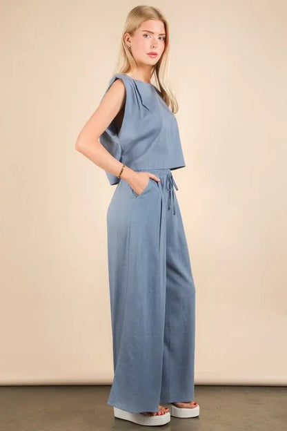 VERY J Solid Woven Top & Pants Set - Bitsy Gypsy Boutique