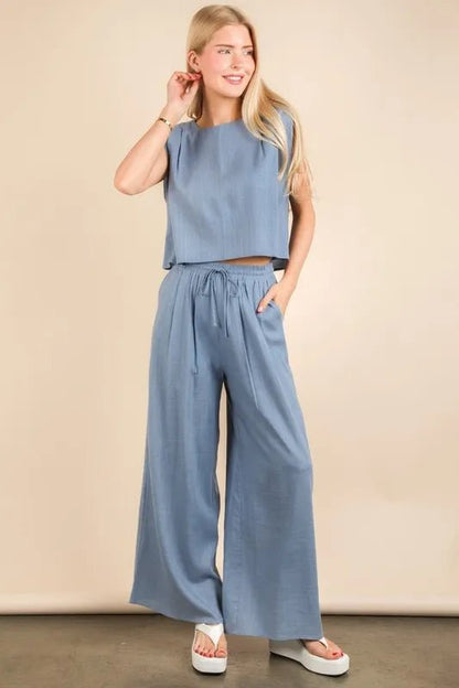 VERY J Solid Woven Top & Pants Set - Bitsy Gypsy Boutique