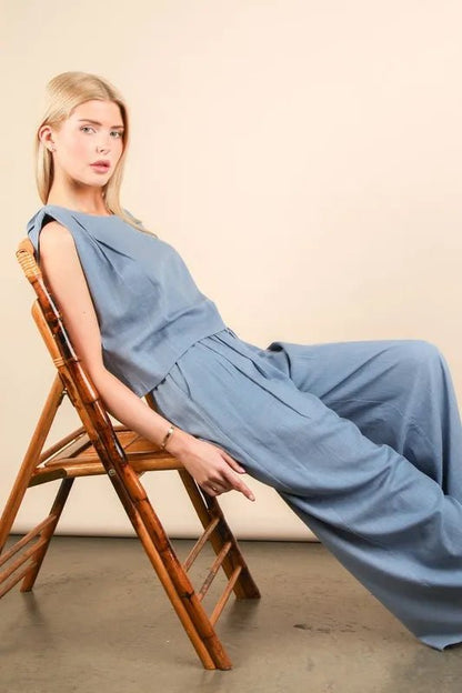 VERY J Solid Woven Top & Pants Set - Bitsy Gypsy Boutique