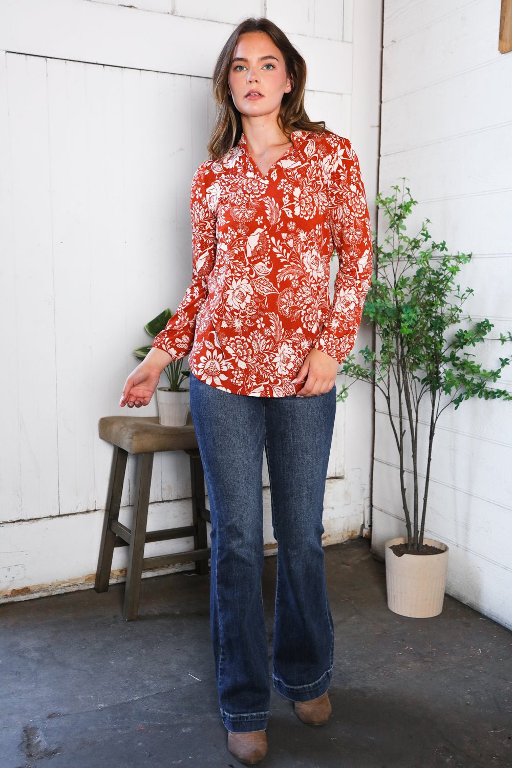 Vintage Botanical Rust Top - Bitsy Gypsy Boutique