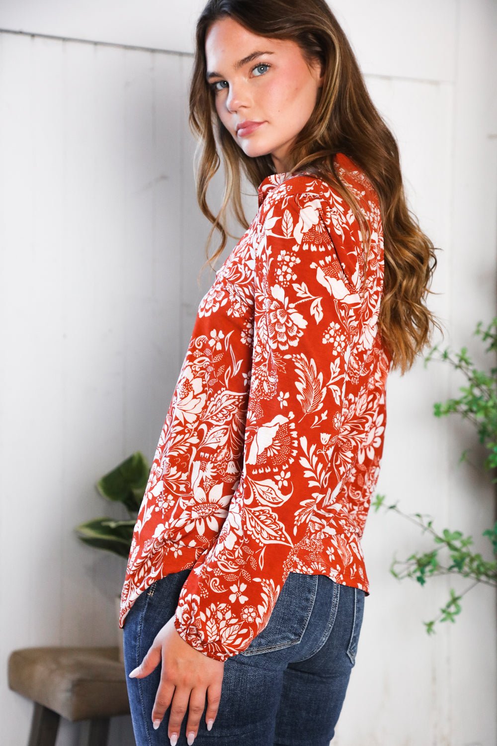 Vintage Botanical Rust Top - Bitsy Gypsy Boutique