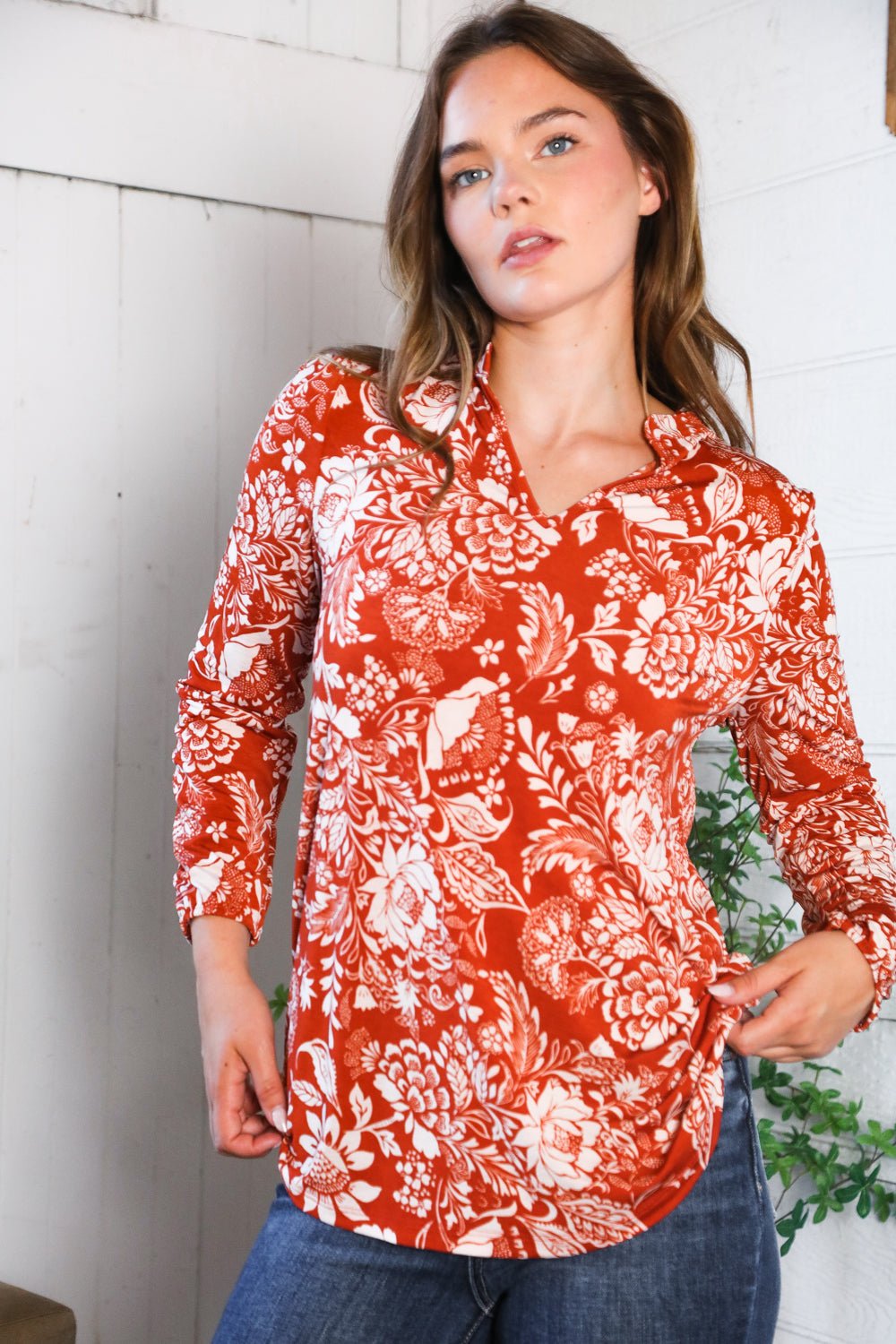 Vintage Botanical Rust Top - Bitsy Gypsy Boutique