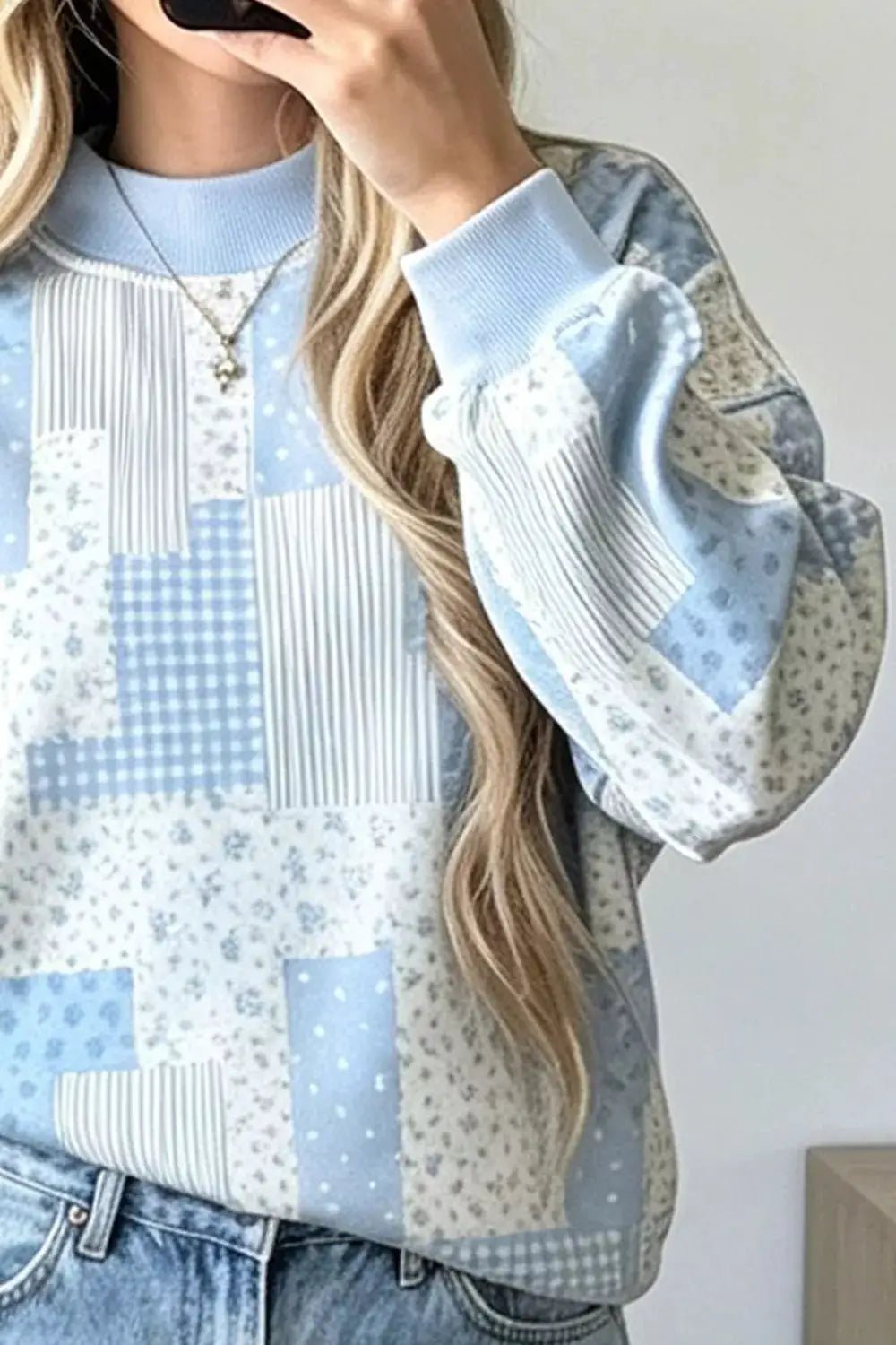 Vintage Patchwork Print Dropped Shoulder Sweatshirt - Bitsy Gypsy Boutique