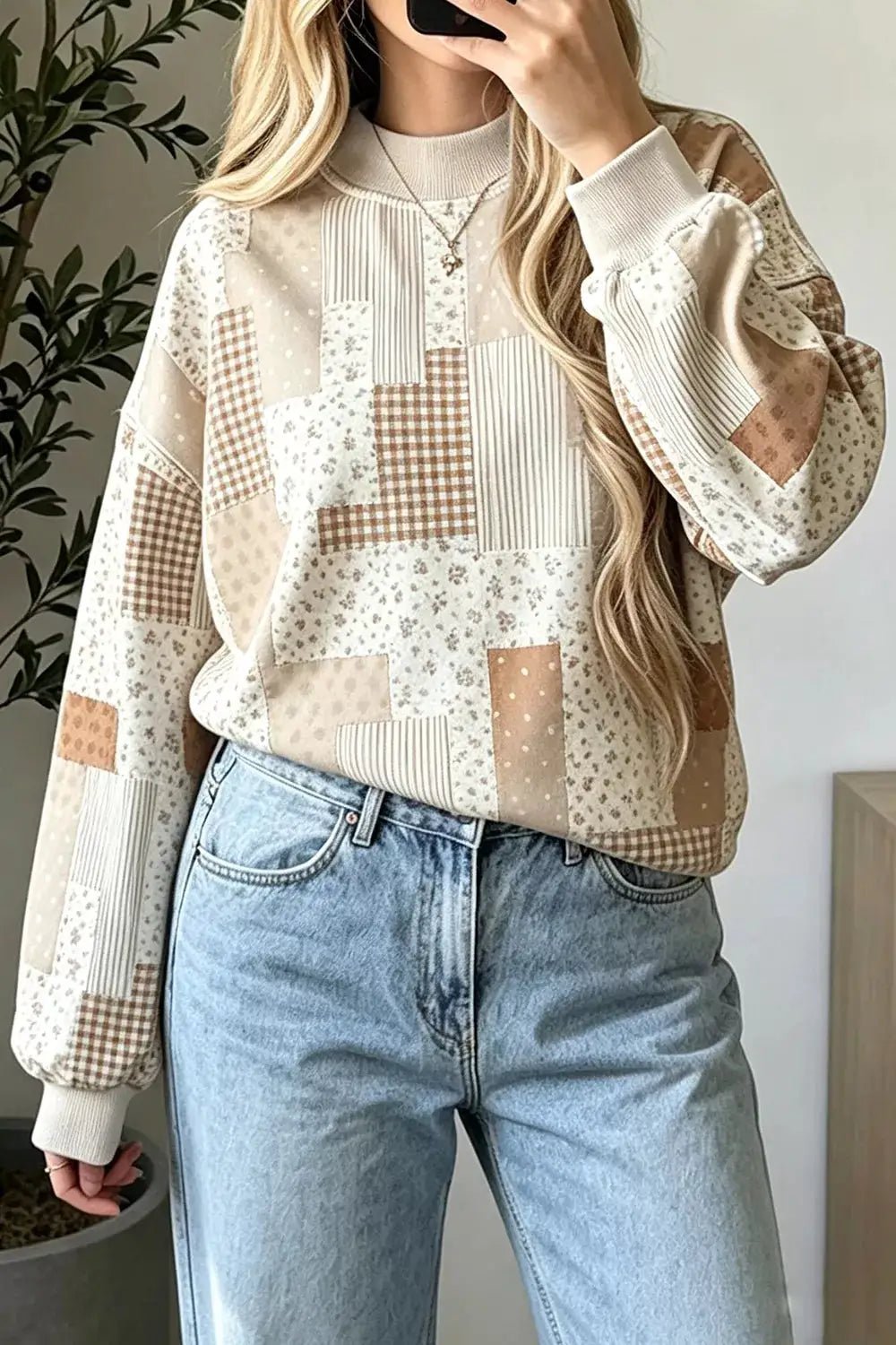 Vintage Patchwork Print Dropped Shoulder Sweatshirt - Bitsy Gypsy Boutique