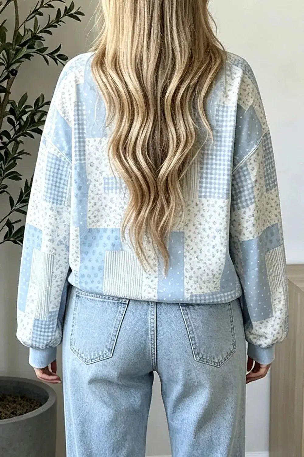 Vintage Patchwork Print Dropped Shoulder Sweatshirt - Bitsy Gypsy Boutique