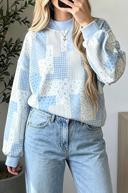 Vintage Patchwork Print Dropped Shoulder Sweatshirt - Bitsy Gypsy Boutique