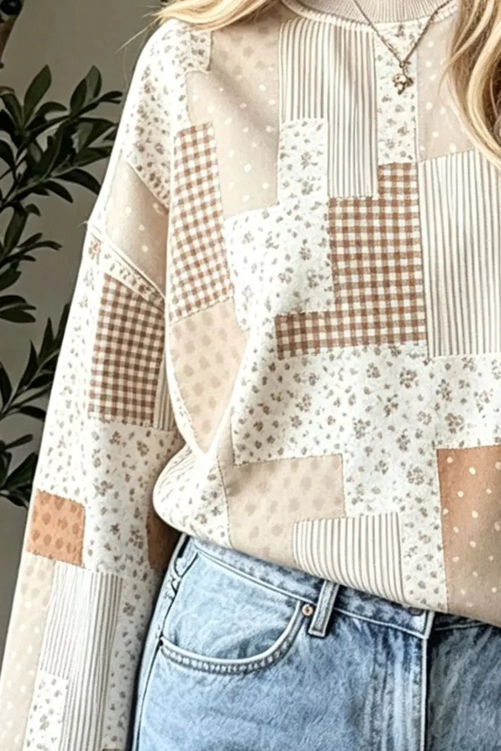 Vintage Patchwork Print Dropped Shoulder Sweatshirt - Bitsy Gypsy Boutique