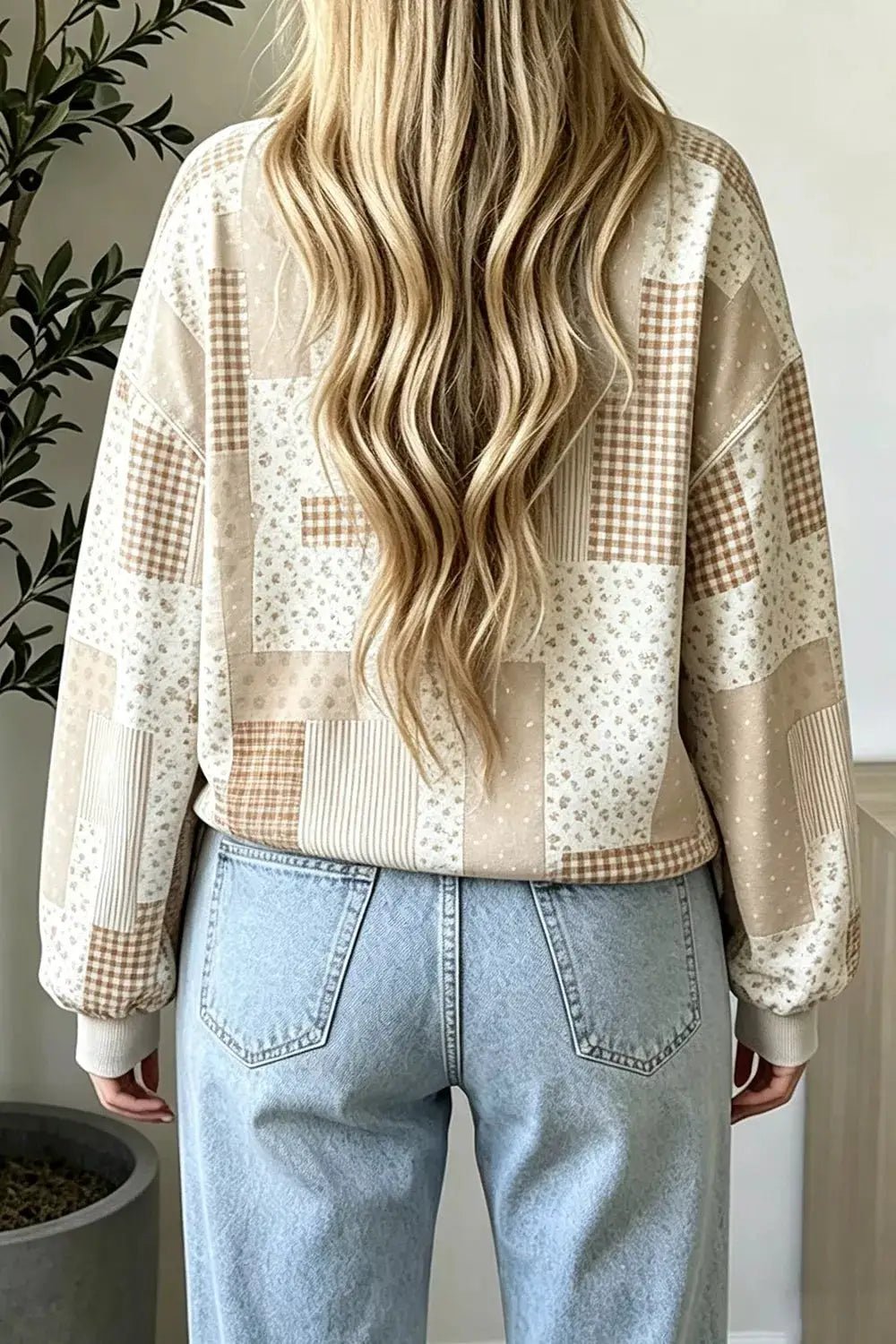 Vintage Patchwork Print Dropped Shoulder Sweatshirt - Bitsy Gypsy Boutique
