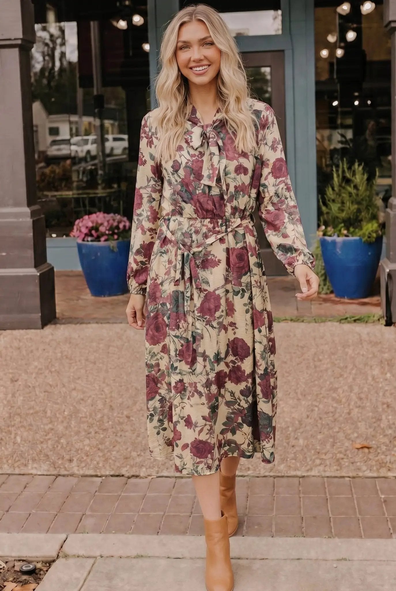 Vintage Rose Garden Floral Midi Dress by Gilli