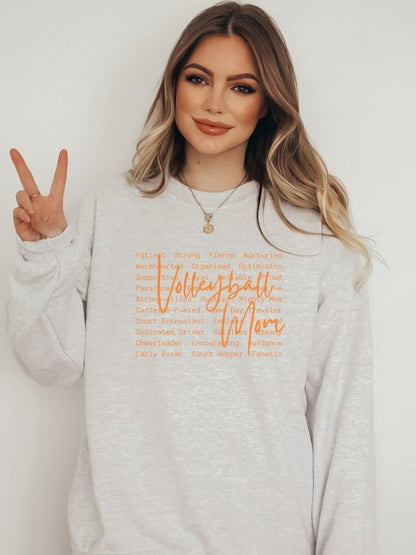 Volleyball Mom Words Orange Graphic Sweatshirt - Bitsy Gypsy Boutique