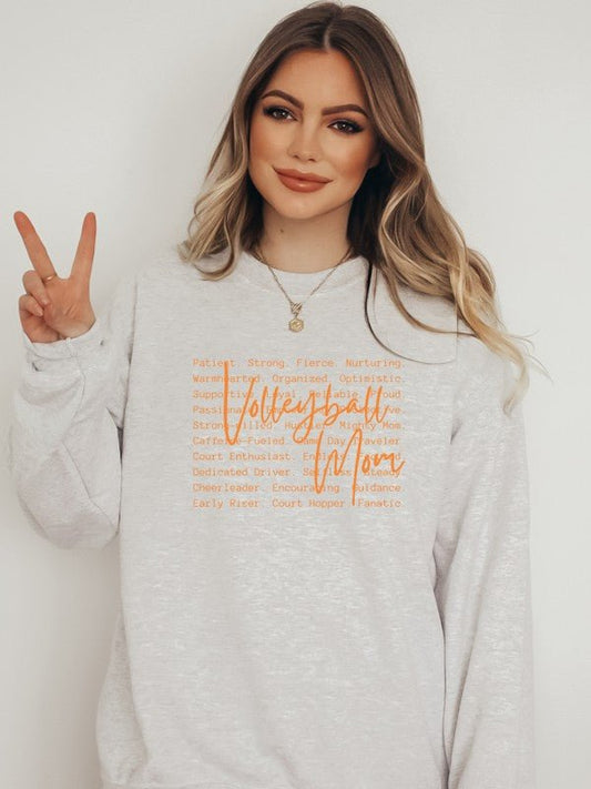 Volleyball Mom Words Orange Graphic Sweatshirt - Bitsy Gypsy Boutique
