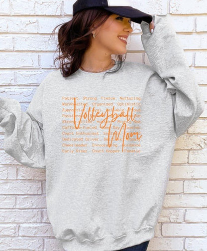 Volleyball Mom Words Orange Graphic Sweatshirt - Bitsy Gypsy Boutique