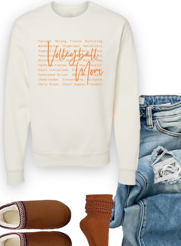 Volleyball Mom Words Orange Graphic Sweatshirt - Bitsy Gypsy Boutique