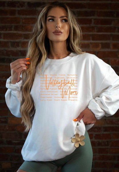 Volleyball Mom Words Orange Graphic Sweatshirt - Bitsy Gypsy Boutique