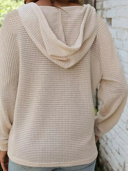 Waffle Knit Hooded Top with Drawstring by Trendsi