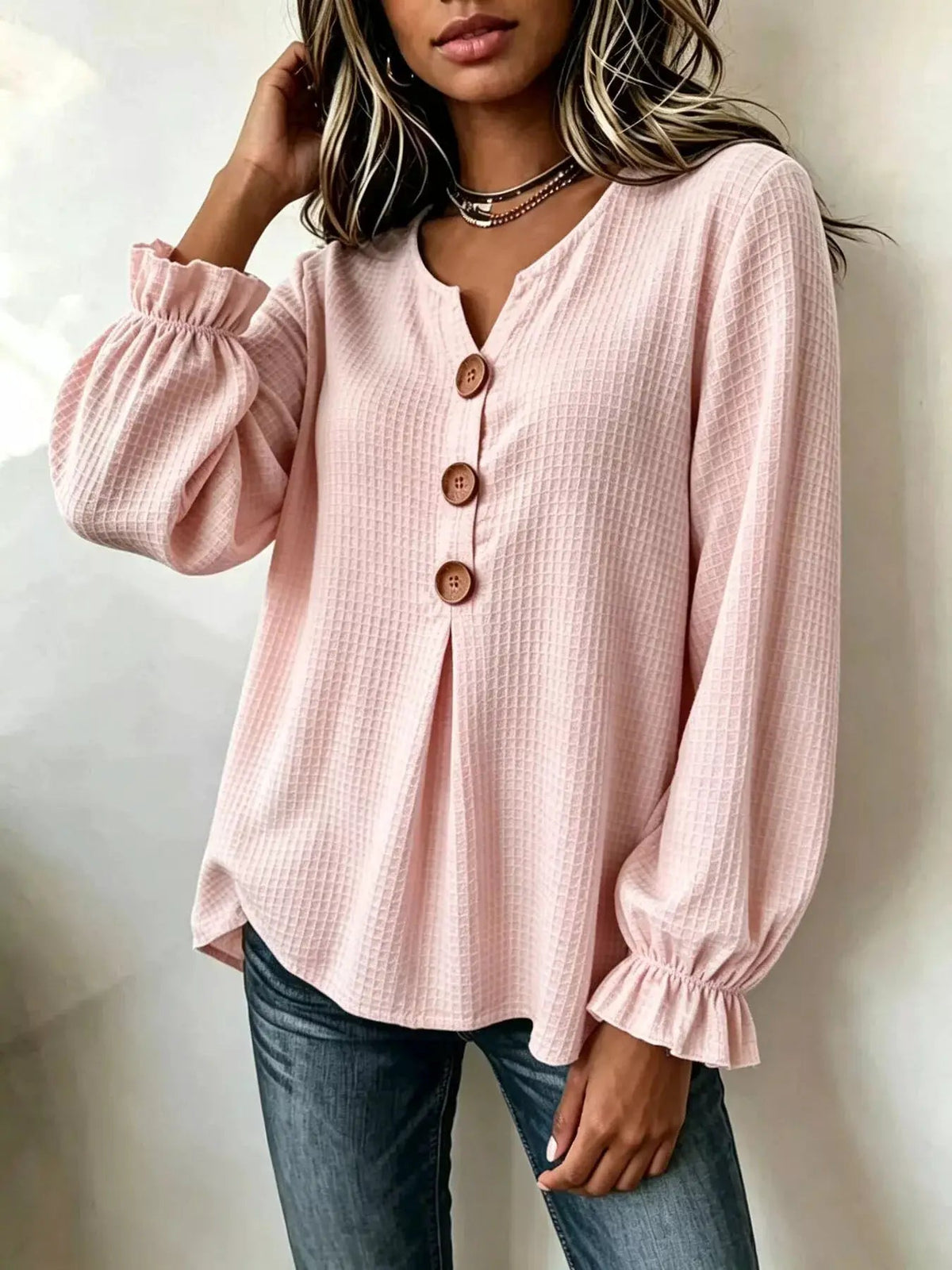Waffle Knit Long Sleeve Top - Bitsy Gypsy Boutique
