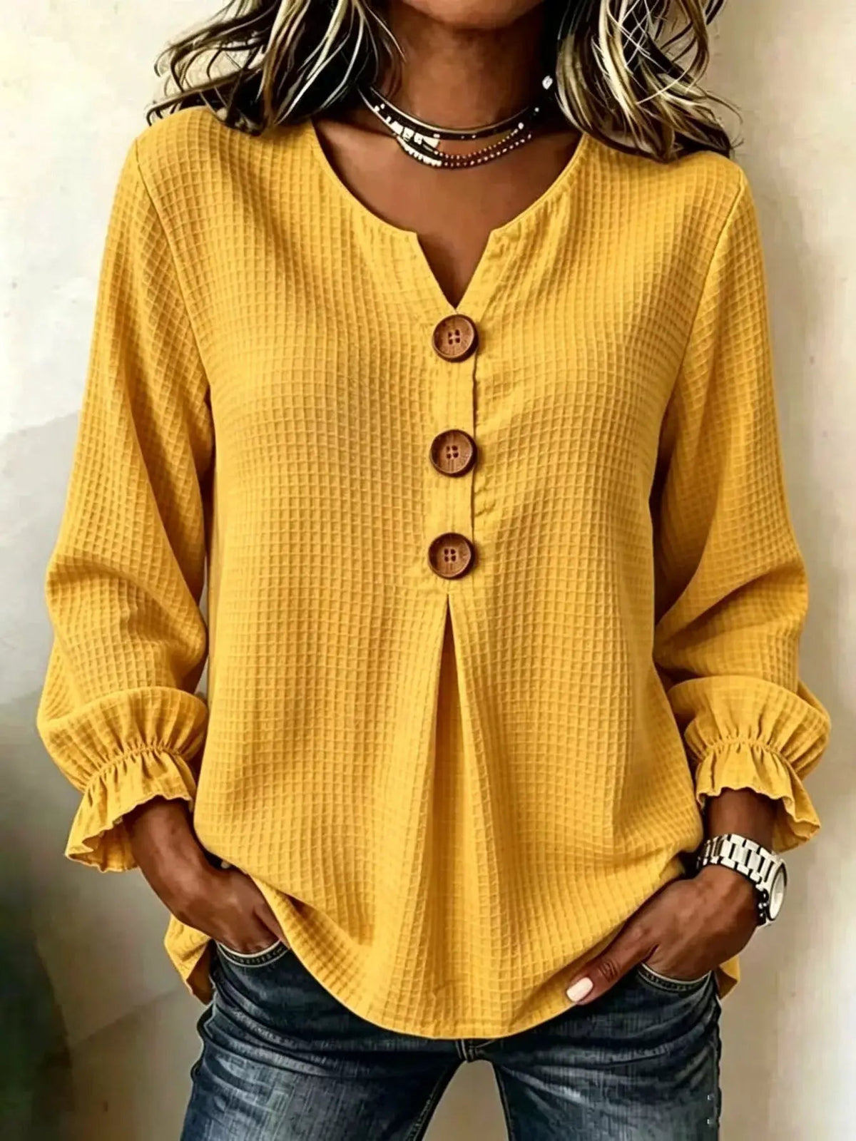 Waffle Knit Long Sleeve Top - Bitsy Gypsy Boutique