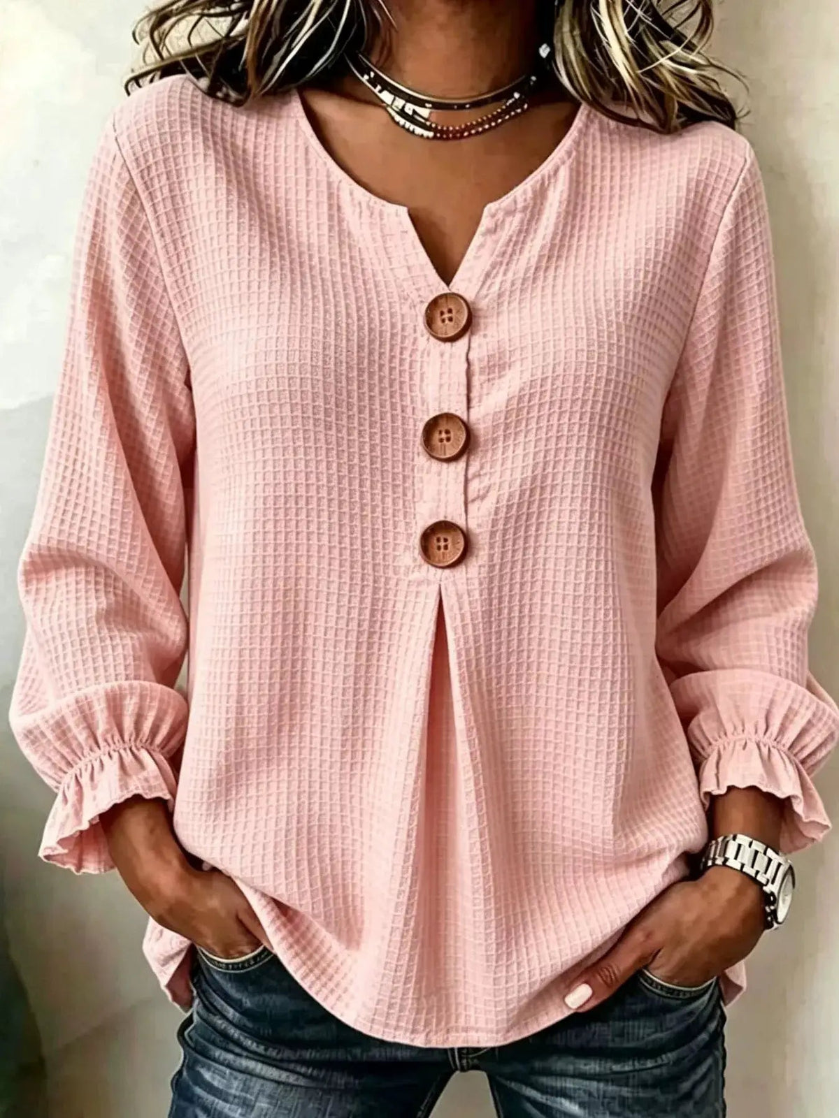 Waffle Knit Long Sleeve Top - Bitsy Gypsy Boutique