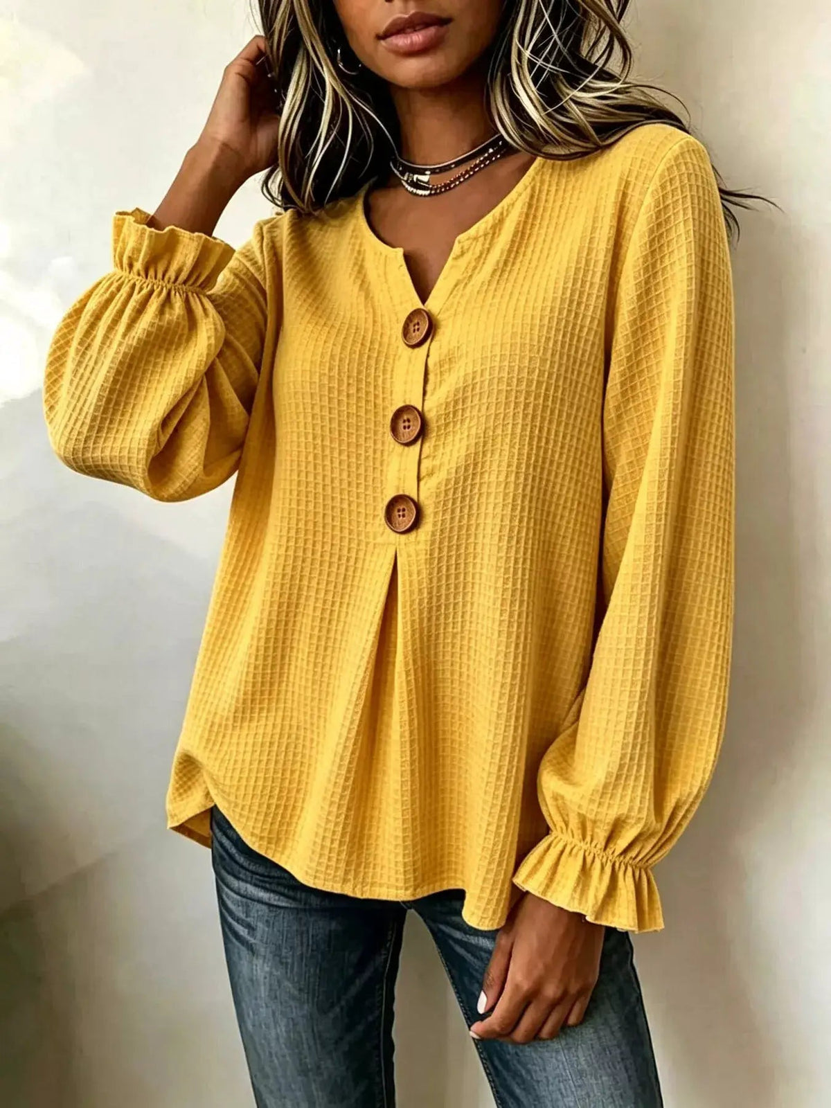 Waffle Knit Long Sleeve Top - Bitsy Gypsy Boutique