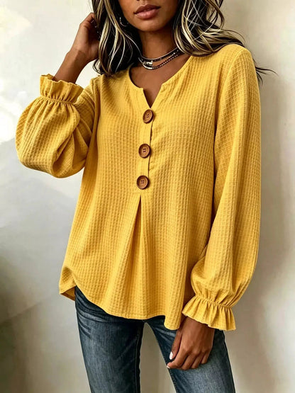Waffle Knit Long Sleeve Top - Bitsy Gypsy Boutique