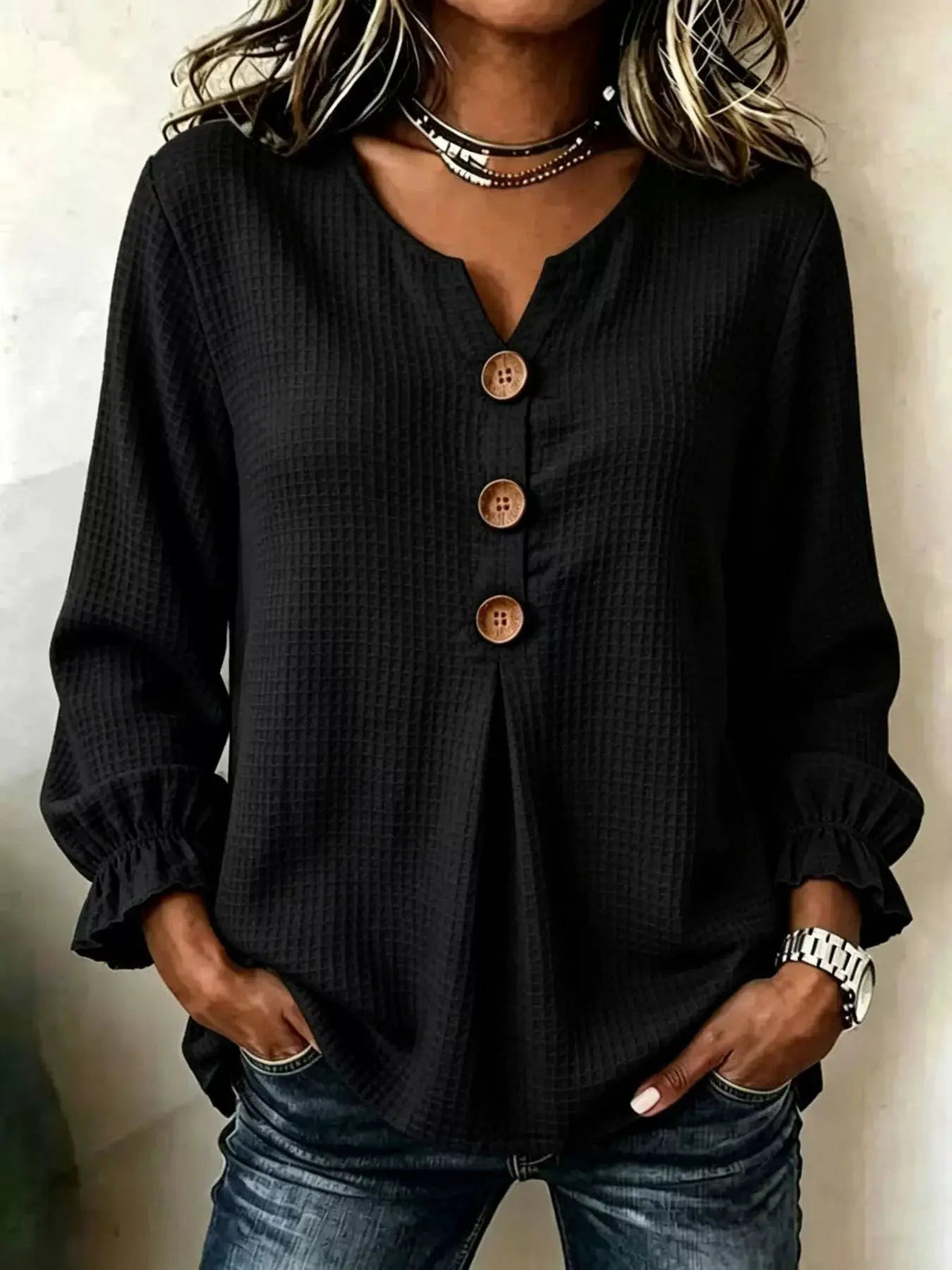 Waffle Knit Long Sleeve Top - Bitsy Gypsy Boutique