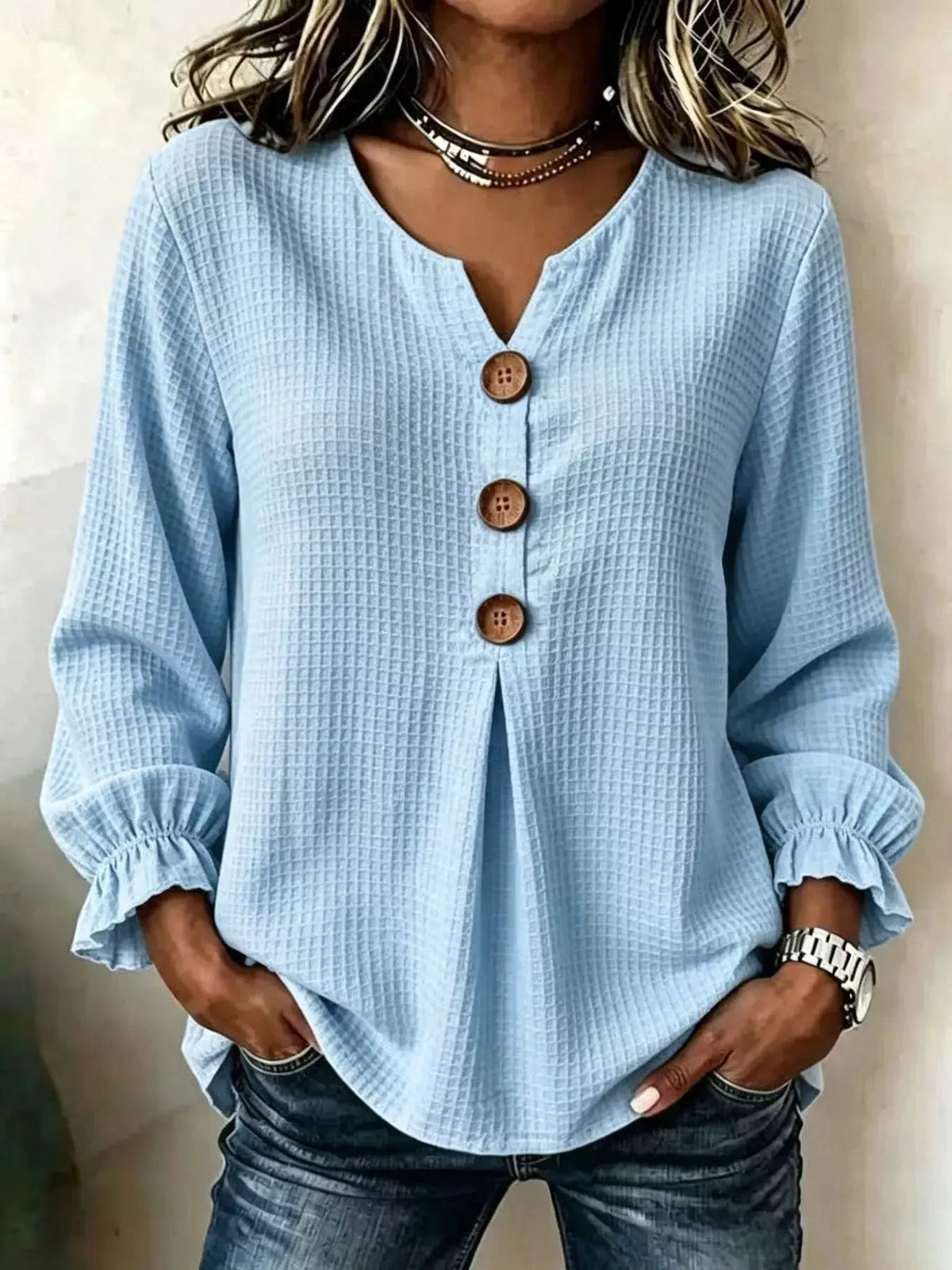 Waffle Knit Long Sleeve Top - Bitsy Gypsy Boutique