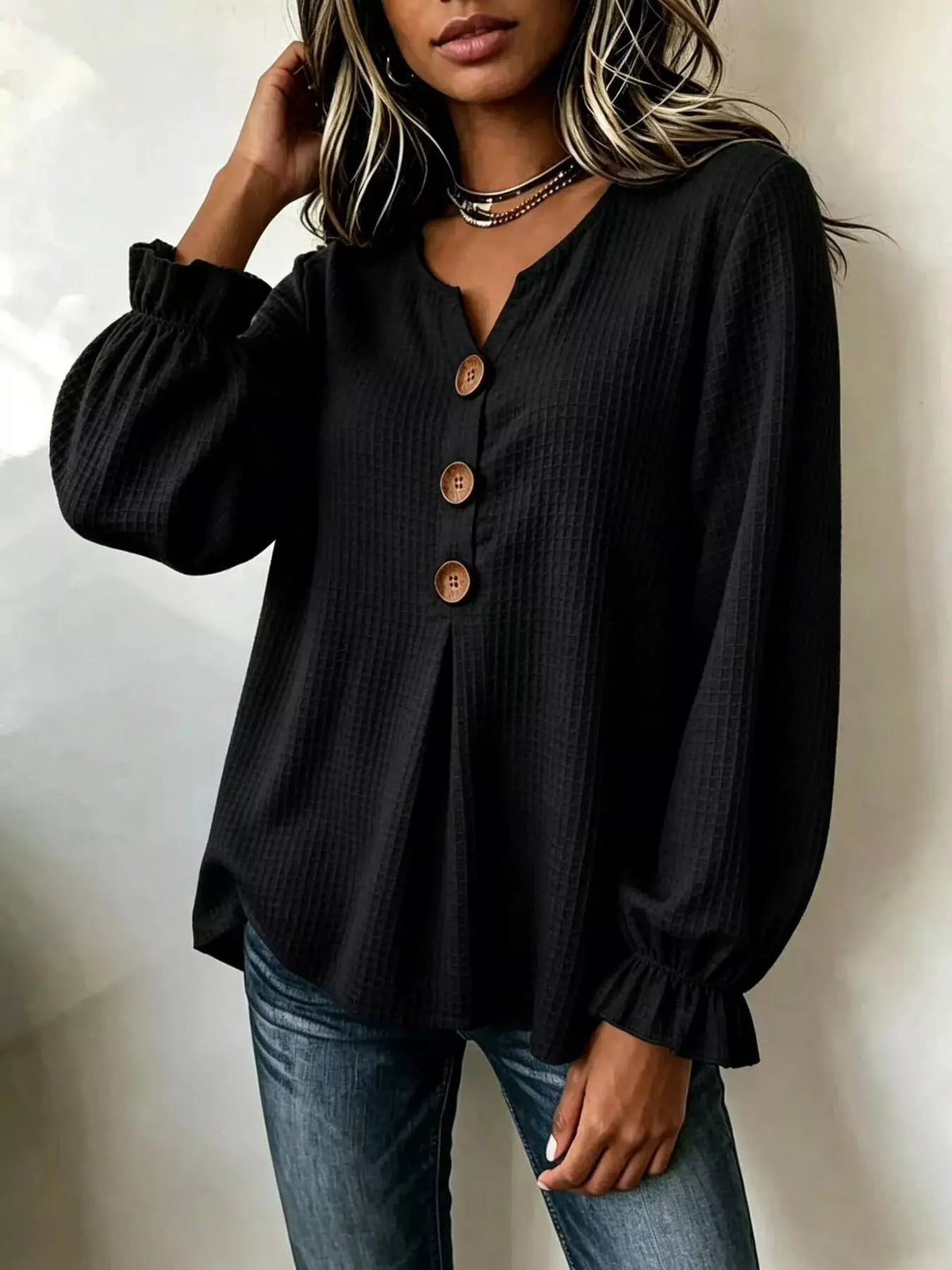 Waffle Knit Long Sleeve Top - Bitsy Gypsy Boutique