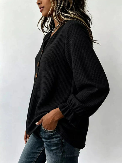 Waffle Knit Long Sleeve Top - Bitsy Gypsy Boutique
