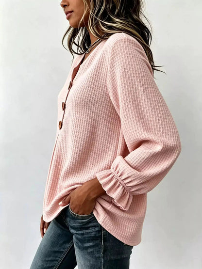 Waffle Knit Long Sleeve Top - Bitsy Gypsy Boutique