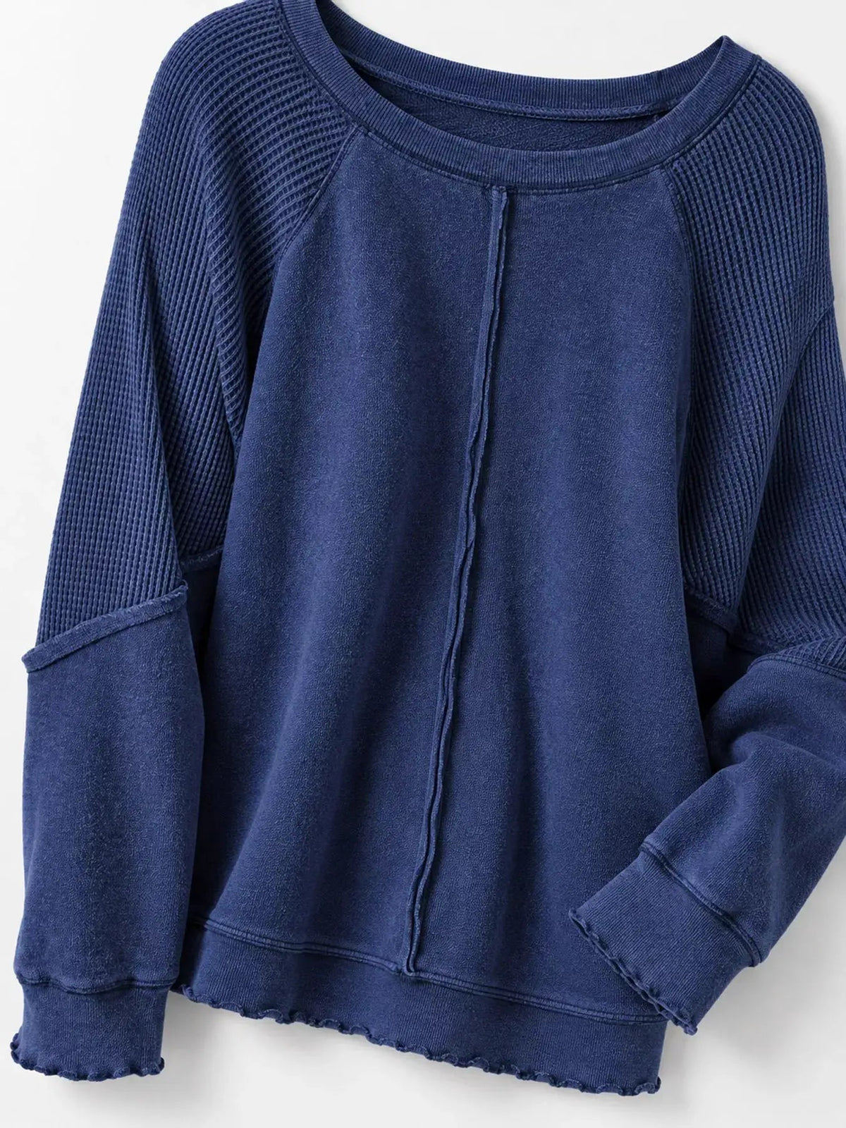 Waffle Knit Ribbed Pullover Raglan Sleeve Sweatshirt - Bitsy Gypsy Boutique
