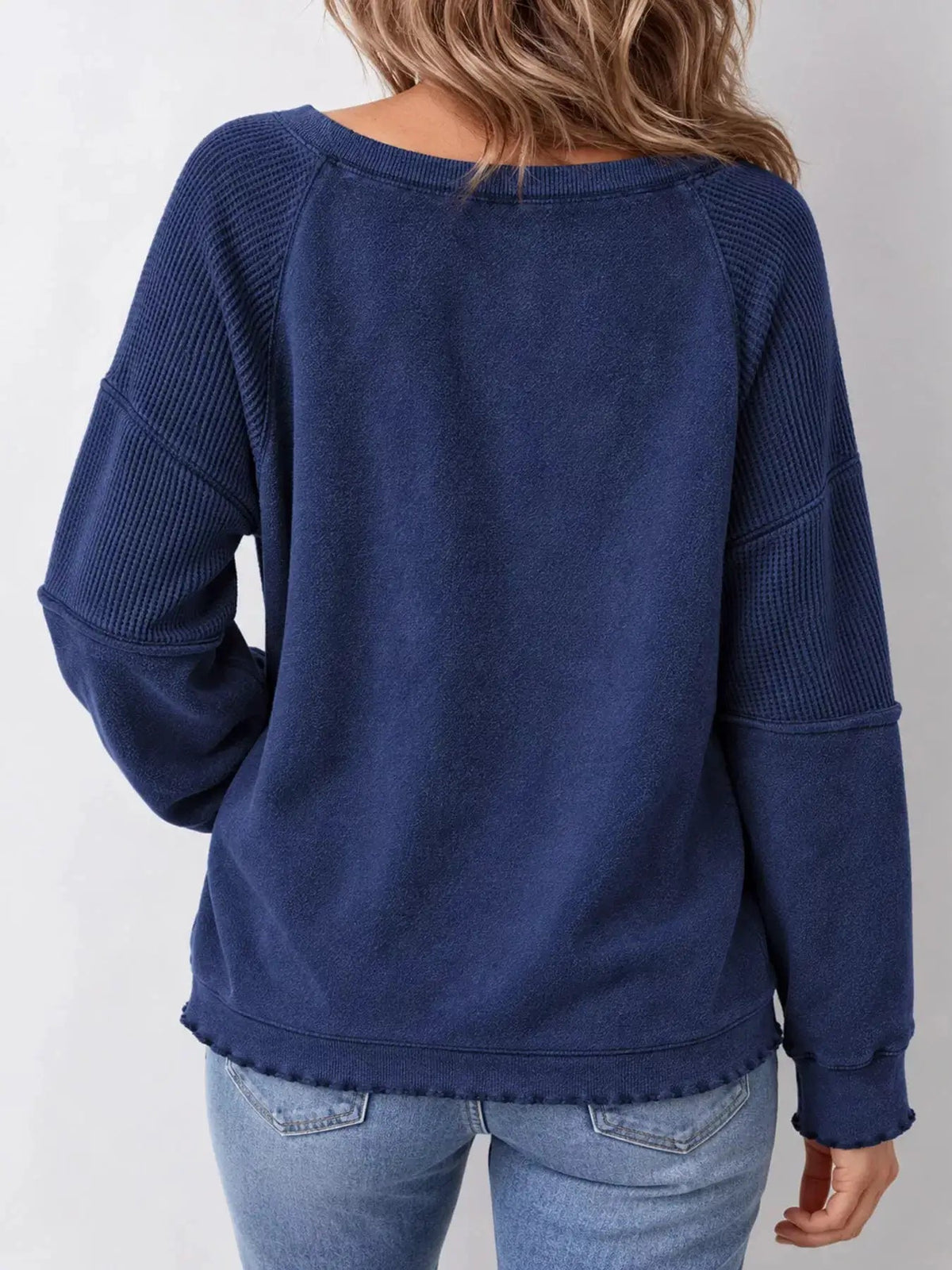 Waffle Knit Ribbed Pullover Raglan Sleeve Sweatshirt - Bitsy Gypsy Boutique