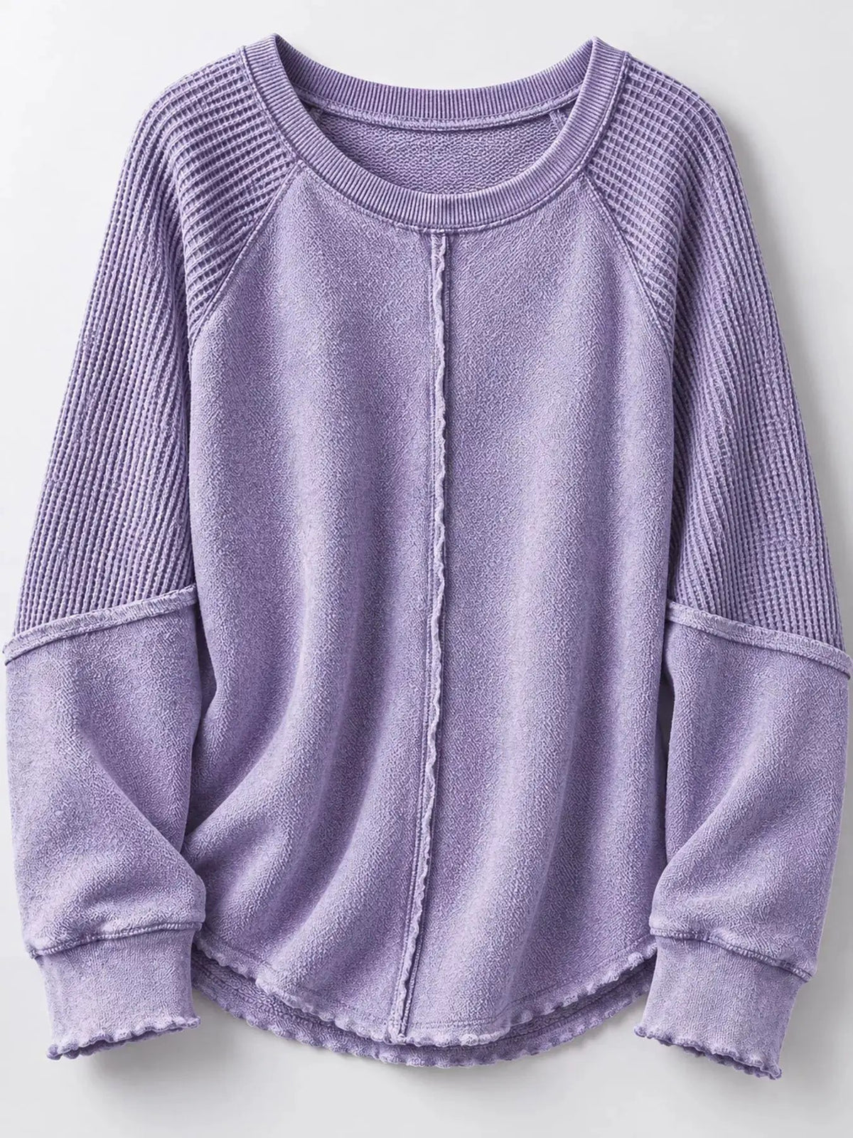 Waffle Knit Ribbed Pullover Raglan Sleeve Sweatshirt - Bitsy Gypsy Boutique