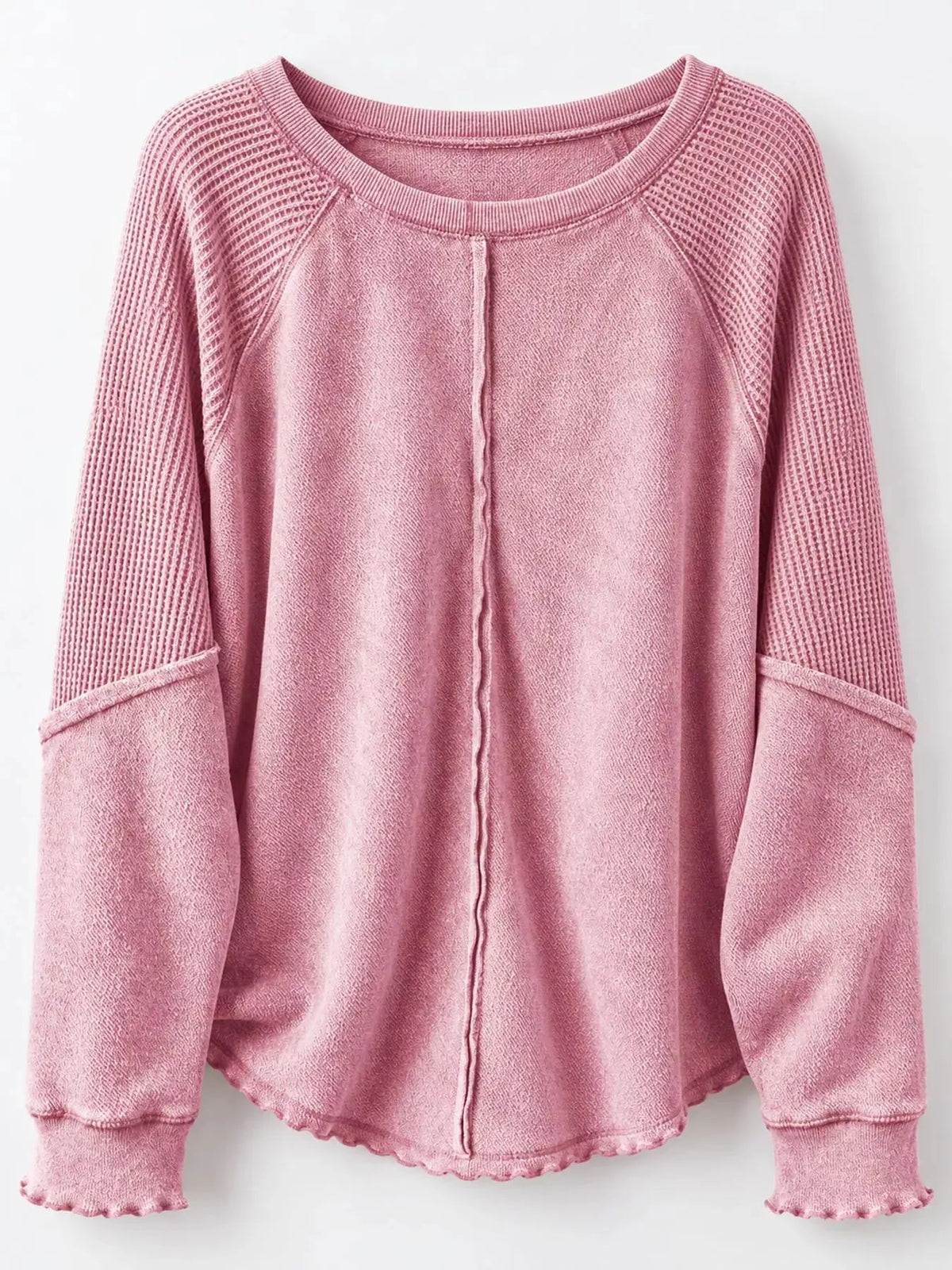 Waffle Knit Ribbed Pullover Raglan Sleeve Sweatshirt - Bitsy Gypsy Boutique