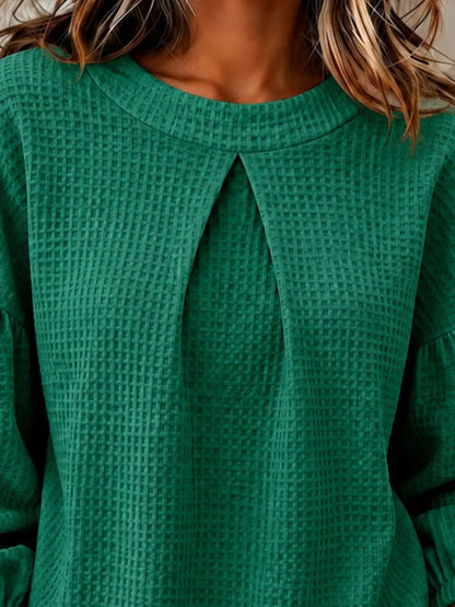 Waffle Knit Round Neck Top by Trendsi