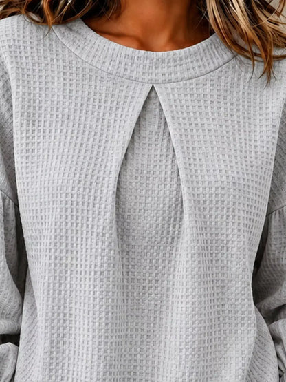 Waffle Knit Round Neck Top by Trendsi