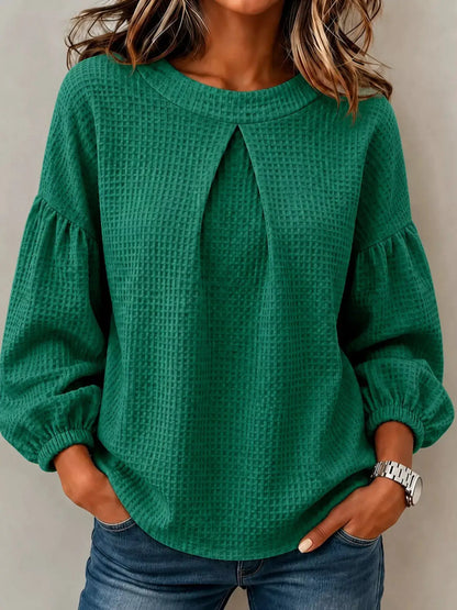 Waffle Knit Round Neck Top by Trendsi