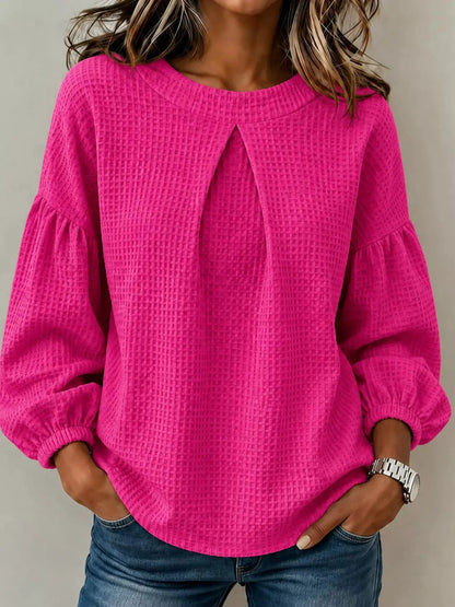 Waffle Knit Round Neck Top by Trendsi
