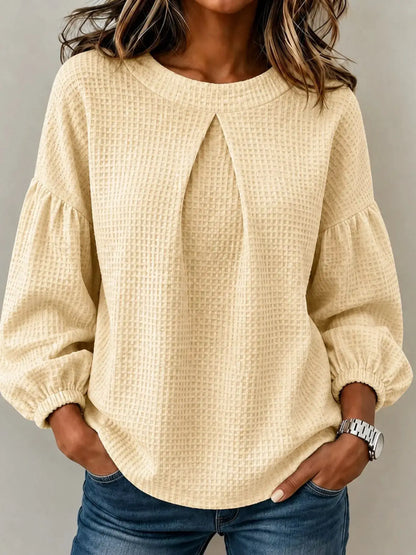 Waffle Knit Round Neck Top by Trendsi