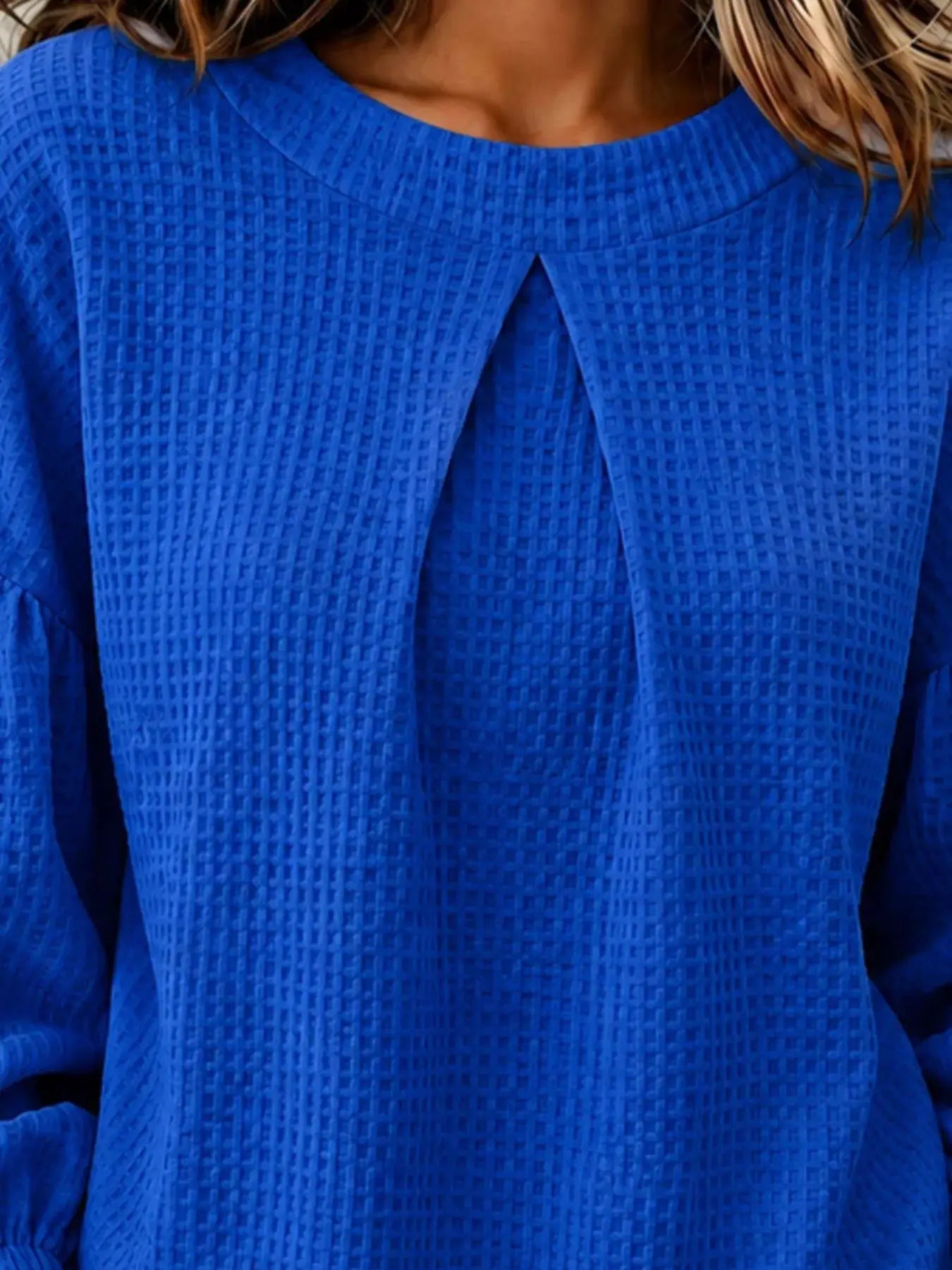 Waffle Knit Round Neck Top by Trendsi