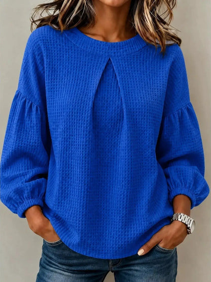 Waffle Knit Round Neck Top by Trendsi