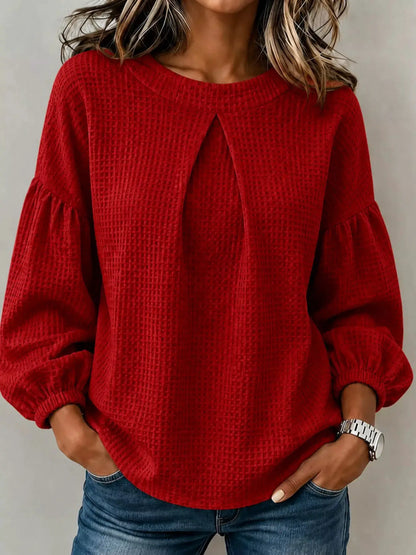 Waffle Knit Round Neck Top by Trendsi