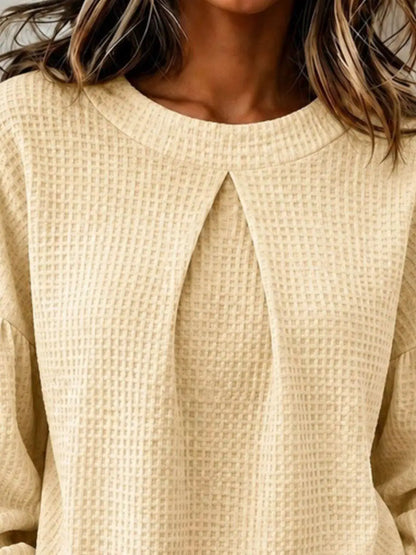 Waffle Knit Round Neck Top by Trendsi