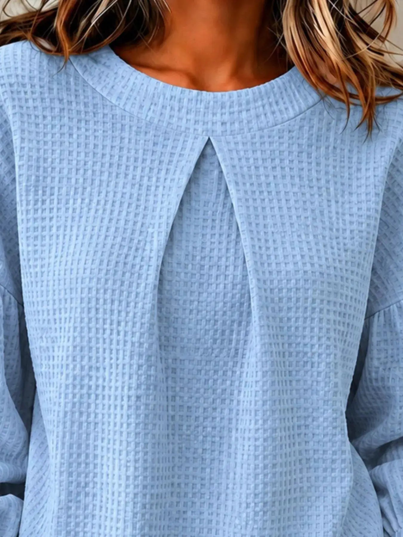 Waffle Knit Round Neck Top by Trendsi