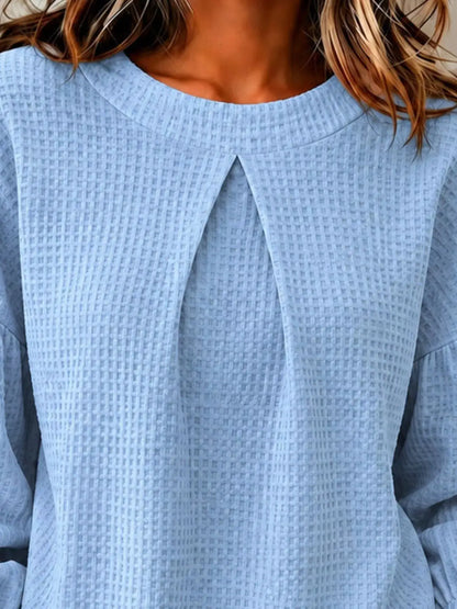 Waffle Knit Round Neck Top by Trendsi
